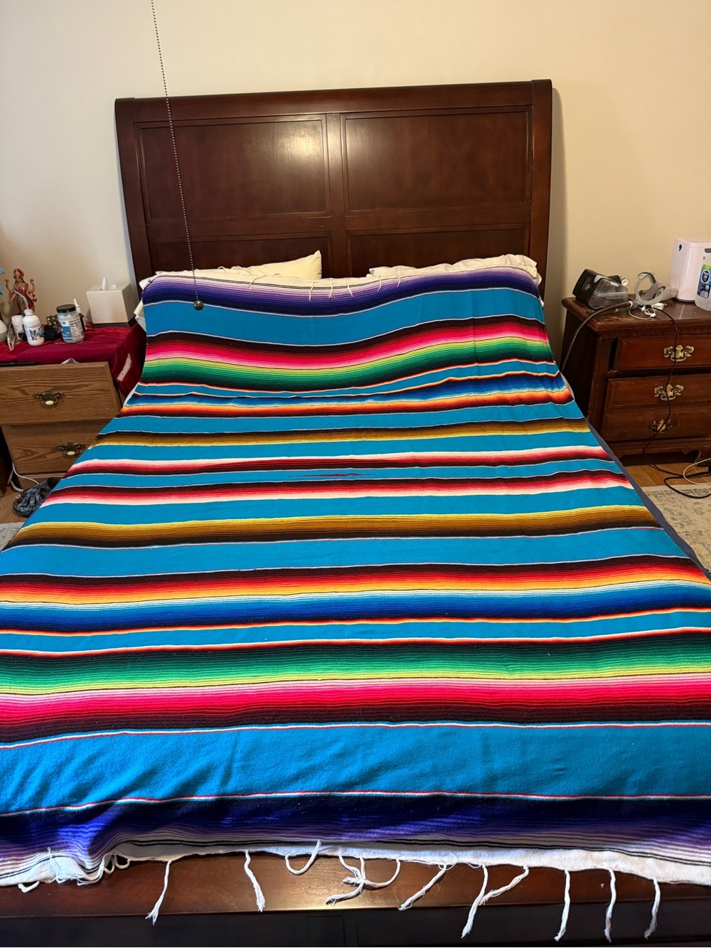 Vibrant Multicolor Striped Mexican vintage Throw Blanket Wool blend